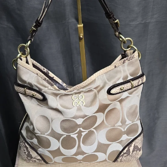 Coach Signature C's with Snakeskin Trim Shoulder Bag - Picture 1 of 15